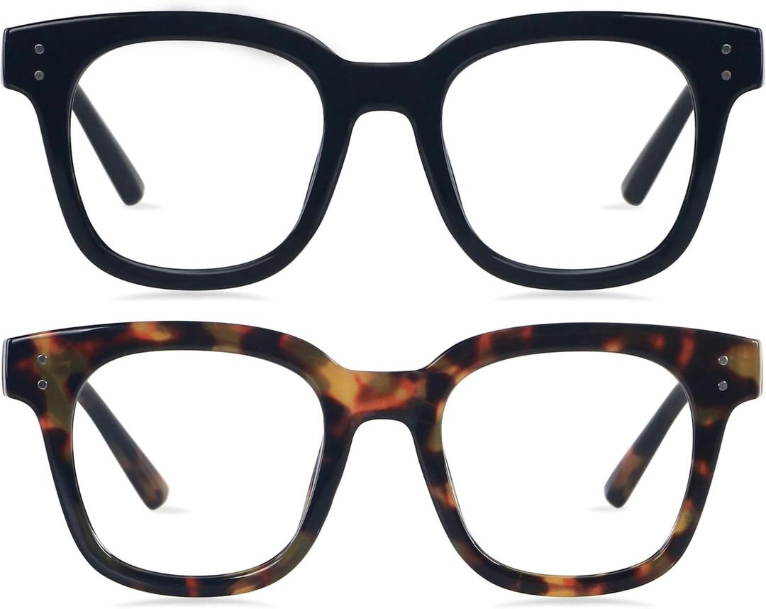 ANDWOOD Blue Light Blocking Glasses Women Computer Screen Oversized Bluelight Blocker for Big Heads Anti Eye Strain ((2pack)black+tortoise | Anti-blue Light Lens)