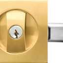 Pocket Door Lock with Key,Privacy Door Hardware Suitable for Bathroom Bedroom etc Recessed 2 Sided, 2 3/8" Backset, Invisible Hardware for 1 3/8 to 2 3/16 Thickness Door (Gold)