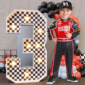Marquee Numbers Race Car Birthday-Decorations: 3ft Large Fast One Party Decor Boy 3rd 13th Big Light Up Cardboard Number 3