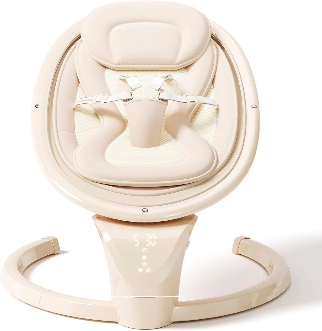 Baby Swings for Infants, Electric Infant Swing with Remote Control, Portable Baby Swing with 5-Point Harness, 5 Speeds, and 10 Preset Lullabies (Adapter Included)