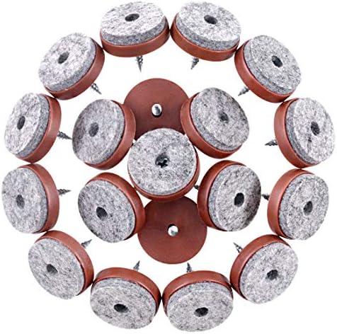 Swpeet 52Pcs 28mm Brown Furniture Felt Pads Non Slip Furniture Pads with Screw-on Felt Pad Furniture Slider Floor Protector for Wooden Leg Feet of Chair Table Sofa