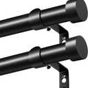 KAMANINA Curtain Rods 2 Pack, Heavy Duty Curtain Rods for Windows 28 to 48 Inch, 1 Inch Black Modern Drapery Rod with End Cap (32"-58", 2Pack)