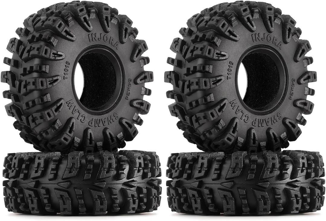 INJORA 1.0 Tires - S5 Swamp Claw Mud Terrain Tires for TRX4M AX24 Axial SCX24 FCX24 1/18 1/24 RC Crawler Car,64 * 24mm,T1019