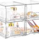 Plastic Drawers Storage, 4 Pack Clear Stackable Storage Drawers, Acrylic Storage Bins with Drawers for Fridge Organizers, Small PlasticDrawers Stackable for Makeup Organizers Cosmetic Display