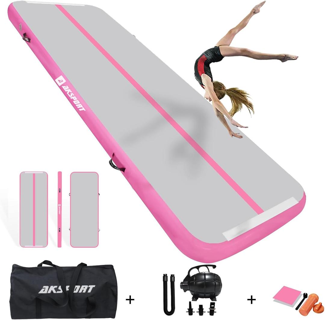 AKSPORT Inflatable Gymnatsics Mat Tumble Track Air Tumbling Mat with Air Pump for Home Use/Training/Cheerleading/Yoga (Black), 10ftx3.3ftx4inch