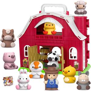 KMUYSL Toys for 3+ Years Old Boys Girls, Big Red Barn Farm Animal Playset for 3 4 5 Years Old, Learning Montessori Toys, Christmas Easter Birthday Gift for Kids