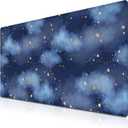 Large Desk Mat Dark Blue, Keyboard Mouse Pads Desktop Mats, Long Gaming Mouse Pad Non-Slip Rubber Base, 35.4 X 15.7 inch for Work/Game/Office/Home Watercolor Night Sky Galaxy Universe Space
