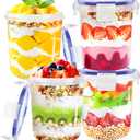 Szsrcywd 4 Pcs Overnight Oats Containers with Lids,16 oz Plastic Oatmeal Prep Container Jars,Reusable Cereal Yogurt Fruit Storage Cups for Breakfast Lunch Picnics
