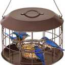 Kingsyard Bluebird Feeders for Outdoors Hanging, All Metal, Cage Bird Feeder with Tray, Squirrel Proof & Weatherproof, Easy to Refill & Clean (Brown)