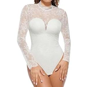 Popilush Body Suits Womens Shapewear Top, White, L
