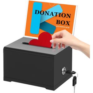 KYODOLED Black Suggestion Box with Slot and Lock for Voting, Donation Box with Sign Holder, Tip Jar, 6.2" x 4.6" x 4.0"