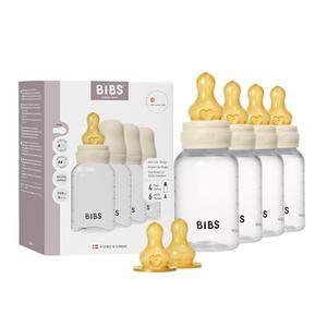 BIBS Baby Bottle 150 ml Latex Nipple 4 Pack - Anti-Colic, BPA-Free, Round Nipple, Lightweight & Easy to Clean, Suitable for Newborns 0+ Years, 4-Pack + 2 Extra Nipples - Ivory