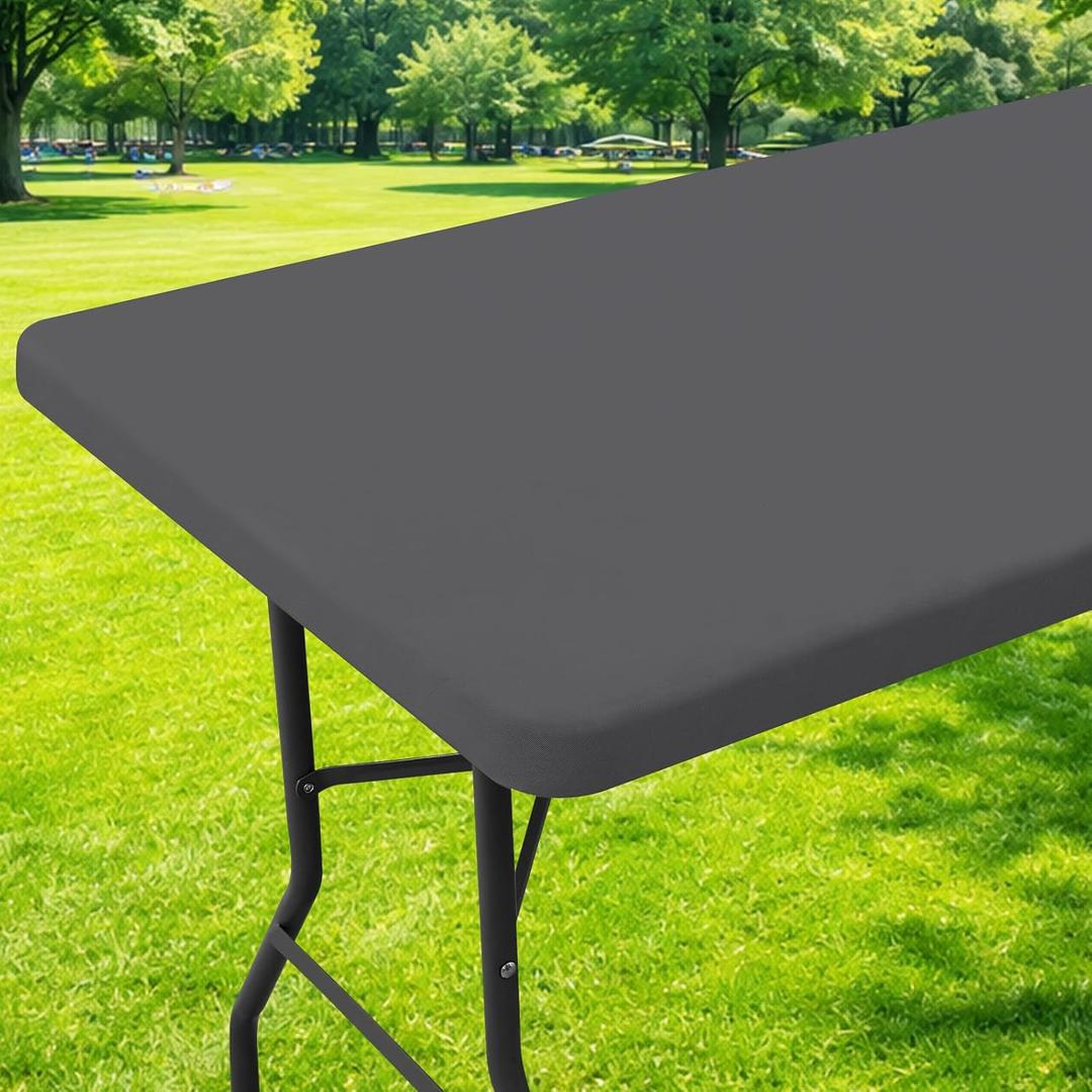Moosfor Spandex 8 Foot Rectangle Table Cloth, Elastic Fitted Tablecloths for Picnic, Stretch Washable Patio Table Cover for Outdoor, Camping, Banquet and Parties (Dark Grey, 30"x96")