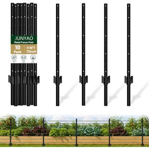 Fence Posts 6FT, 10 Pack Metal U Posts for Wire Fence, Heavy Duty Garden Fence Posts with Reinforced Anchor Plate, No Dig Rustproof Steel Fence Stakes for Yard, Farm, Chicken Wire, Temporary Fencing