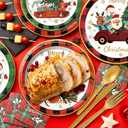 350 PCS Christmas Paper Plates and Napkins Sets, Christmas Tableware Set Includes Disposable Dessert Plates Cups Gold Knives Forks Spoons Disposable Dinnerware Set (50 Guest)