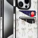 For iPhone 15 Pro 6.1 inch Case with Card Holder Soft Leather Wallet Case Protective Shockproof Hard Cover for Women Man (Pastel Ribbon Bow, iPhone 15 Pro 6.1 inch)