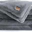 UGG Plush Faux Fur Throw Blanket Reversible Medium Weight Luxury Soft Throw Blankets for Bed or Chair, Hypoallergenic, Machine Washable, Home Decor, 50-inch x 70-inch, Chambray Blue Grey (Euphoria)