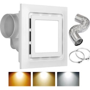 12 Inch Bathroom Exhaust Fan with Light,160 CFM Whisper Bathroom Exhaust Fan with 6500K 12W LED Light Ventilation Fan with Light,Suitable for Toilet, Office, Hotel