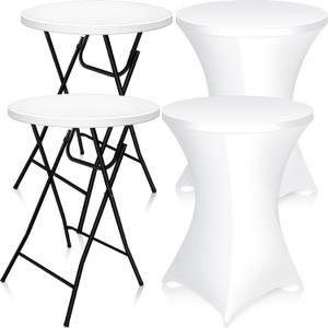 Wenqik 2 Set 32'' High Top Cocktail Table White Round Bar Height Folding Table with Removable Legs 32x43'' Cocktail Table Cloth Spandex Stretch