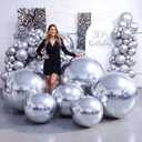 24 Pcs Large Metallic Foil Mirror Balloons, 70" 60" 50" 32" 22" 15" 10" Big Jumbo Giant Disco Inflatable Mirror Ball for Birthday Wedding Baby Shower Party Decoration Supplies (Silver)