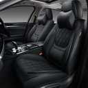 Black Car Seat Covers Front Pair, Breathable Leather Automotive Front Seat Covers with Headrest, Universal Automotive Vehicle Seat Cover for Most Sedan SUV Pick-up Trucks
