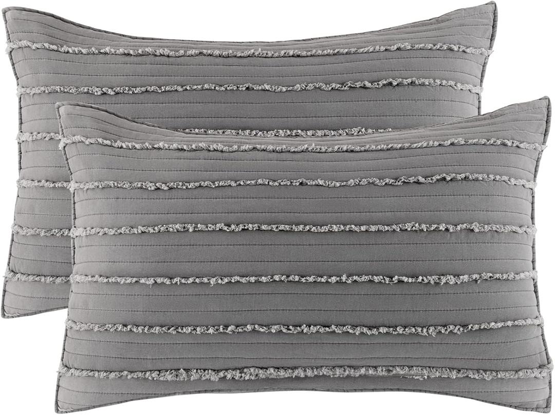BOSOWOS King Size Pillow Shams Set of 2, Ultra Soft Breathable 20 x 36 Inches Pillow Case Envelope Closure, Microfiber Farmhouse Bed Pillowcases for Easy Care, Grey