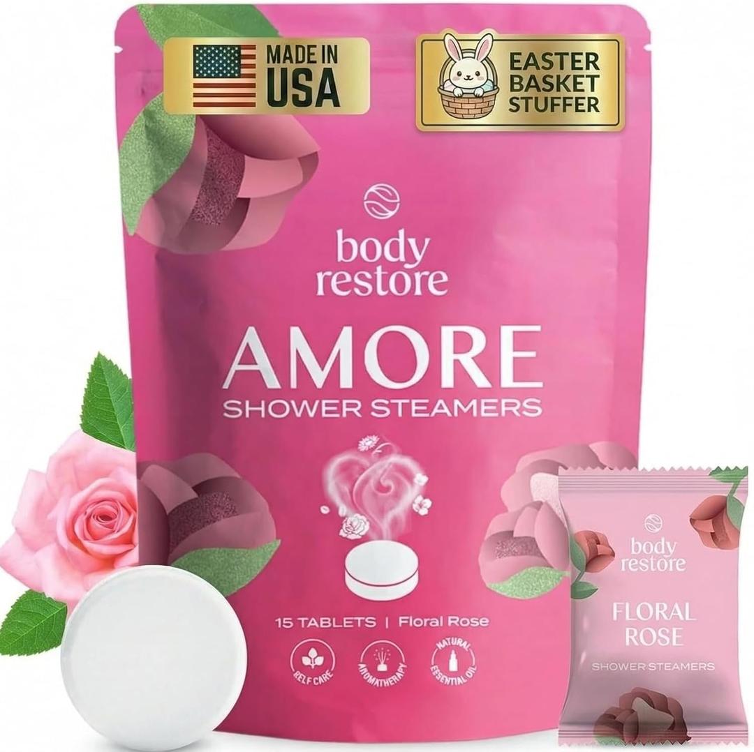 Body Restore Shower Steamers Aromatherapy 15 Pack – Easter Basket Stuffers, Easter & Birthday Gifts for Women & Men, Girls & Boys, Stress Relief & Relaxation Self Care – Rose