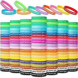 Jerify 200 Pcs Jesus Loves You Silicone Bracelet Christian Wristbands Bulk Bible Verse Rubber Bracelet Religious Colorful Bands for Party Favors Gifts Prizes(Fresh Style)