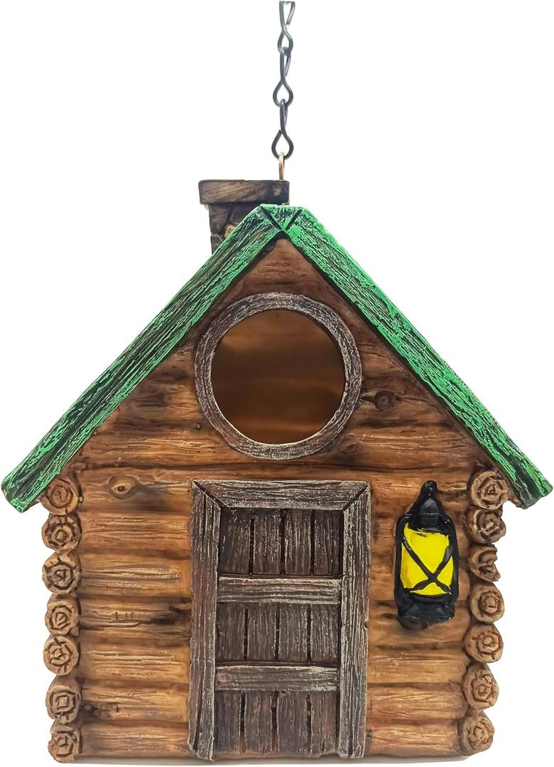 Retro Resin Birdhouse for Outdoors, Decorative Hanging Bird House with Weather-Resistant and Water Proof Resin, Vintage Cabin Design for Garden Dcor, Wild Bird Nesting, Gift for Bird Lovers