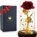 Valentines Rose Gifts for Her Birthday Gifts for Women Valentines Flower Galaxy Glass Rose with 2 Light Modes Forever Eternal Colorful Gold Foil Rose in Glass Dome,Anniversary Valentines Women Gifts