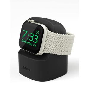 ELETIUO Charger Stand Compatible with Apple Watch Series 49/46/45/44/42/41/40/38mm iWatch Ultra2/Ultra/10/9/8/SE2/7/6/SE/5/4/3/2/1,Silicone Charging Dock Station Compatible with Night Stand Mode,Black
