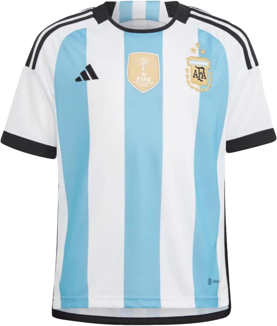 adidas Boys' adidas Youth Soccer Argentina 2022 3-star Home Jersey (X-Large, White / Light Blue)