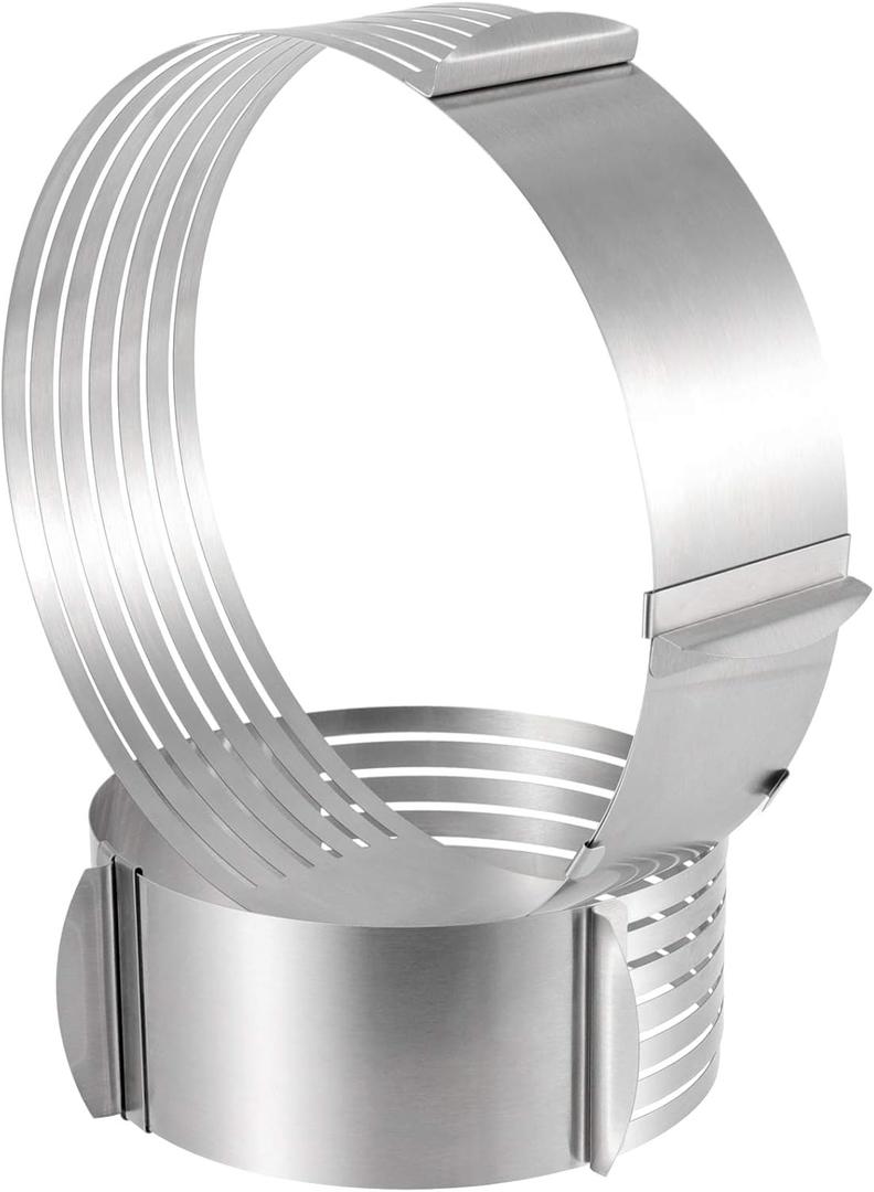 HAKZEON 2 Pack Cake Ring Set, Adjustable Stainless Steel Mousse Cake Rings, Round Molds Cookie Cutter Leveler 7 Layer 6-12 inch for Kitchen Restaurant Mousse DIY