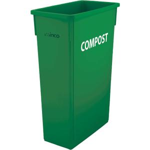 Winco Slim Commercial Trash Can/Waste Container, 23 Gallon Compost, Green