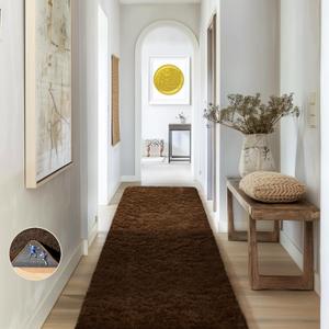 Ophanie Runner Rug for Hallway, 2x6 Washable Non-Slip Fluffy Soft Bedside Rugs, Bedroom Living Room Shaggy Carpet for Kids Girls Boys Dorm Nursery Home Decor Aesthetic, Brown