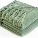 Simple&Opulence Soft Chenille Throw Blanket 50'' x 60'' - Cozy Fluffy Blanket with Fringe Tassel, Farmhouse Boho Blankets for Couch Bed Office Chair Gift Home Decor All Season Use,Sage Green