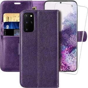 MONASAY Wallet Case Compatible for Galaxy S20+ Plus 5G, 6.7 inch, [Included Screen Protector] Flip Folio Leather Cell Phone Cover with Credit Card Holder, Purple