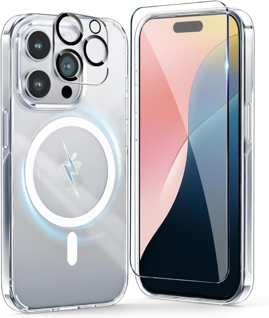 Astter for iPhone 16 Pro Max Case Clear, Magnetic iPhone 16 ProMax Case [Compatible with MagSafe],with Screen Protector & Camera Protection for Shockproof Cover iPhone 16 Pro Max Phone Case 6.9"