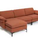 100.5 in. W Square Arm 3-Piece Lint Fabric Modern Modular L-Shaped Sectional Sofa with Reversible 2-USB Ports Red