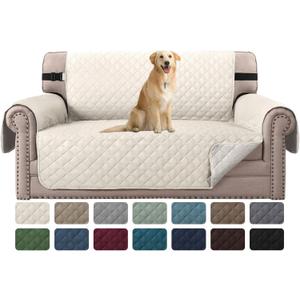 H.VERSAILTEX Sofa Protector for Dogs/Cats/Pets Sofa Covers Slipcover Quilted Couch Coveres Loveseat Covers with Non Slip Elastic Strap Water Resistant Seat Width: 46" (Loveseat, Ivory/Beige)