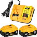 2PACK 20V 6.0Ah Lithium DCB200 Replacement for DEWALT 20V MAX Battery and Charger Combo 12V/20V DCB112 Station Kit Compatible with Dewalt 20Volt Battery DCB204 DCB203 DCB206 DCB201
