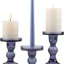 GMWD 3 Pcs Glass Candle Holder Set Clear, Blue Candlesticks Holders Pillar Taper Candles Tealight Stand for Wedding Centerpieces Home Decorations Dining Table