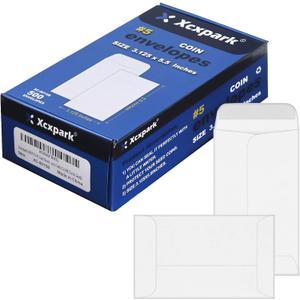 500 PCS #5 Coin Envelopes, 3.125 x 5.5 inches White Kraft Envelopes Classic Small Parts Envelopes with Self Adhesive Gummed Flap for Coins, Cash, Credit Cards, Seeds
