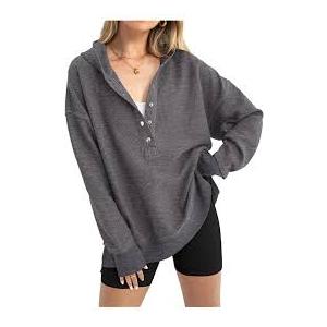  Pullover Hoodie Grey Hoodie Women's Casual Oversized Sweatshirt 
 ( Size S, Grey)