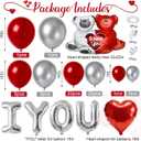 Valentines Day Balloon Arch Kit, Red and Silver Balloon Garland with Large Bear/I YOU/Heart Foil Balloons for Galentines Mothers Day Wedding Engagement Anniversary Valentines Party Decorations