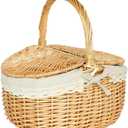 Toddmomy Wicker Picnic Basket with Lid and Sturdy Handle 10.03X7.28X5.31 Inch Portable Outdoor Storage Basket for Fruit Bread and Household Organizer