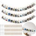 Hanging Photo Display Wall Decor with 45 Wood Clips, YuanDe 67 Inches Boho Wooden Bead Garland Collage Picture Frame Photos String DIY, Photo Hanger for Bedroom Office Dorm Room Decor Gifts(3PCS)