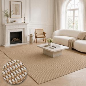 WEKELL Washable Easy Jute Rug 8x10, Non Slip, Indoor Outdoor Natural Color Fiber Area Rugs for Living Room, Bedroom, Kitchen, Patio, Boho Woven Design Easy-Cleaning Outside Carpet 8 x 10 Natural/Cream