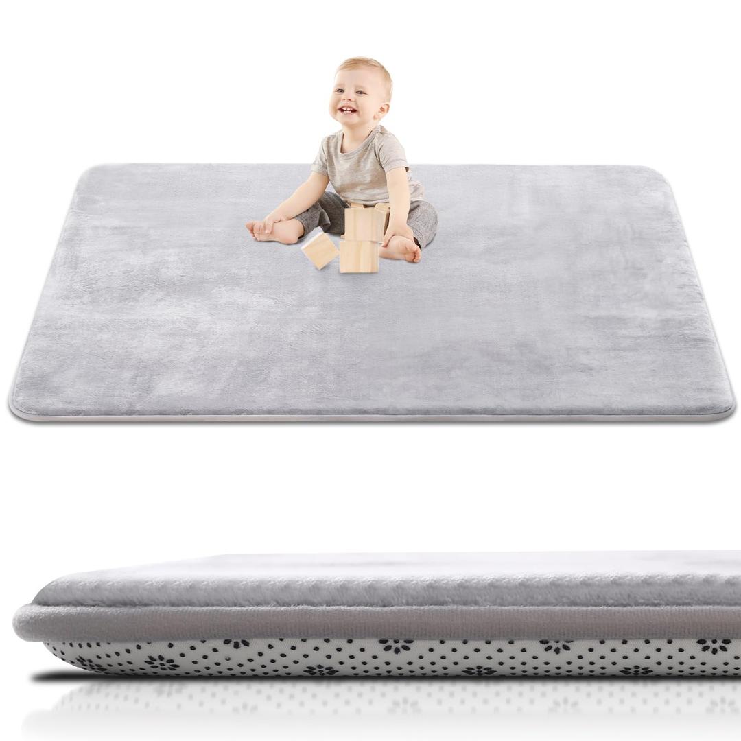 Thick Baby Play Mat for Floor,59 x 71 Playpen Mat,Large Tummy Time Foam Mats,Ultra Soft Support & Plush Feel Nursery Kids Rug,Easy Care with Non-Slip Cushioned for Infant,Kids and Toddler Crawling,Grey