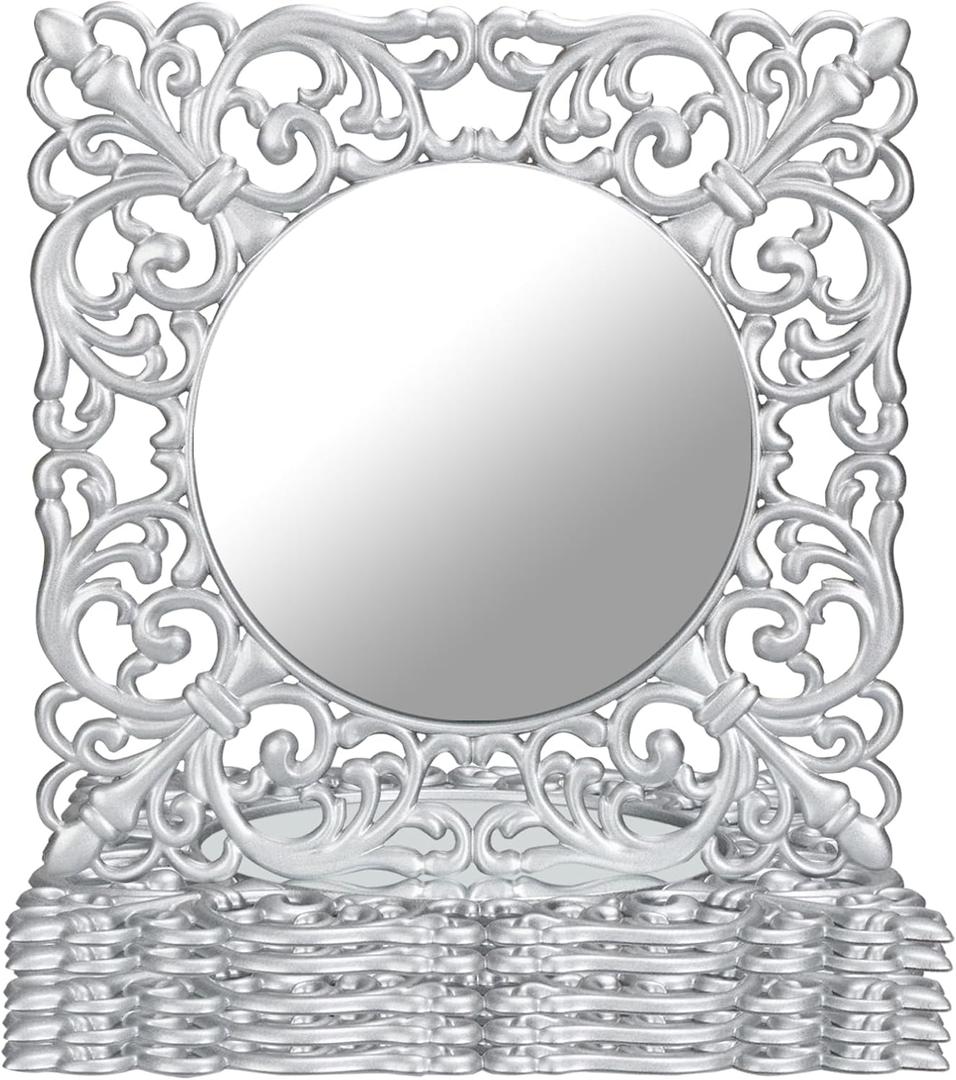 MAONAME 12" Silver Charger Plates Set of 6, Mirror Charger for Dinner Plates, Plastic Plate Chargers with Embossed Rims, Square Chargers for Table Setting, Wedding